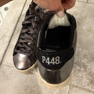 P448 | John Maya Metallic Leather Sneakers Made in Italy Steel Gray/Black (38)